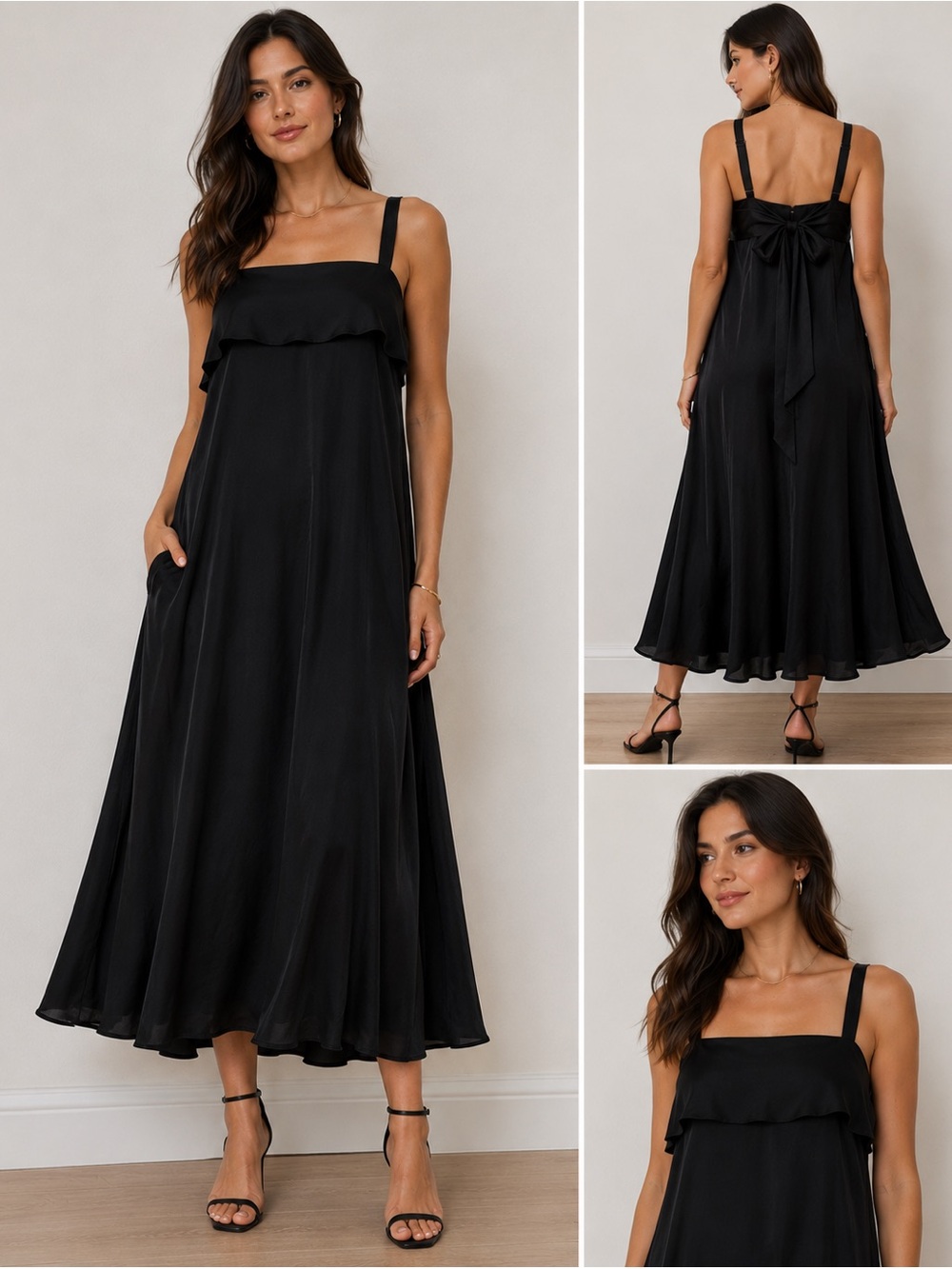 Banana Republic Womens XL Black A-Line Midi Dress‎ Draped Neck Cocktail Elegant